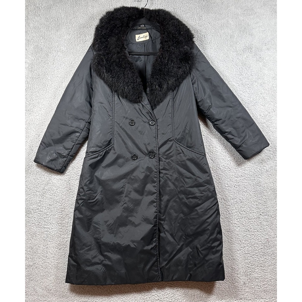 Vintage‎ Bromleigh Long Black Coat Womens Medium Removable Faux Fur Collar